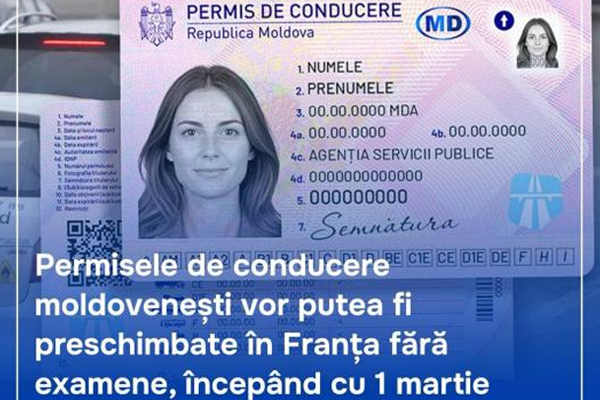 MOLDOVAN CITIZENS RESIDING IN FRANCE WILL BE ABLE TO EXCHANGE MOLDOVAN DRIVER'S LICENSES FOR FRENCH ONES