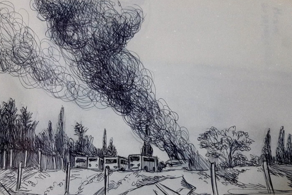 MOLDOVAN ARTIST, CAUGHT UP IN WAR IN ISRAEL, SKETCHES FROM BOMB SHELTER